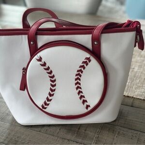 Stylish White and Red Baseball Tote Bag